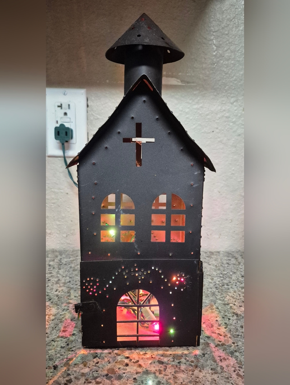 Primitive Punched Tin Church Lantern Rustic Folk Art Christmas Village Decor